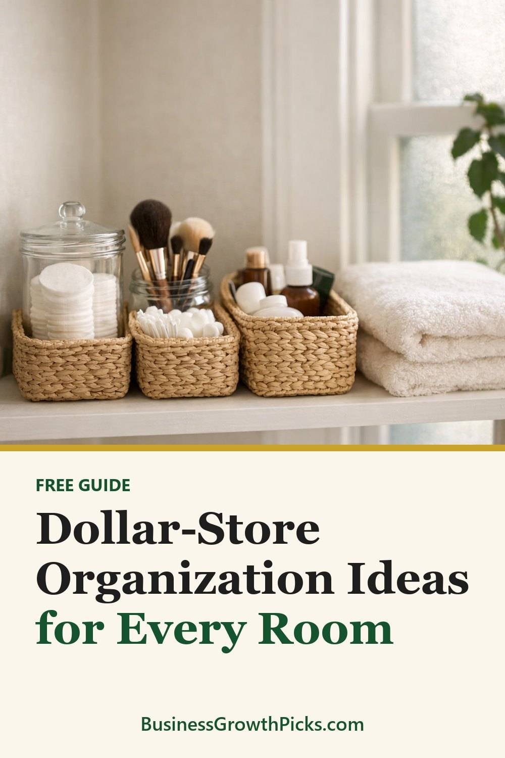 Dollar-Store Organization Ideas for Every Room. The list includes Start by sorting, not shopping, Kitchen, Bathroom and laundry.