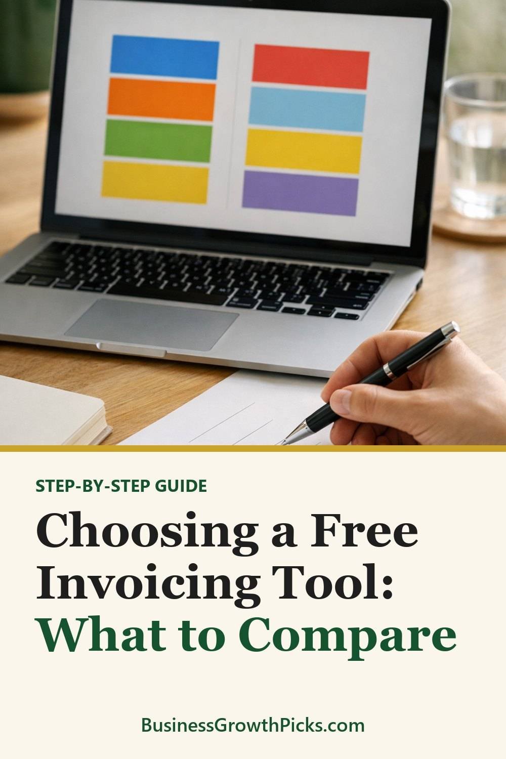 Invoicing and Bookkeeping Tools: What to Compare. The list includes List what you need, Check templates, Look at export options.